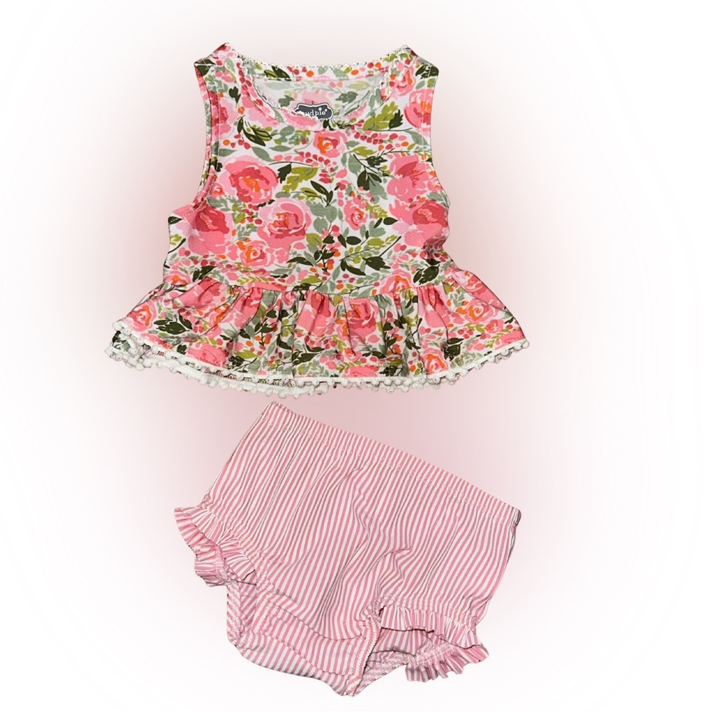 Mud Pie Floral Peplum Top and Striped Diaper Cover Bathingsuit Set